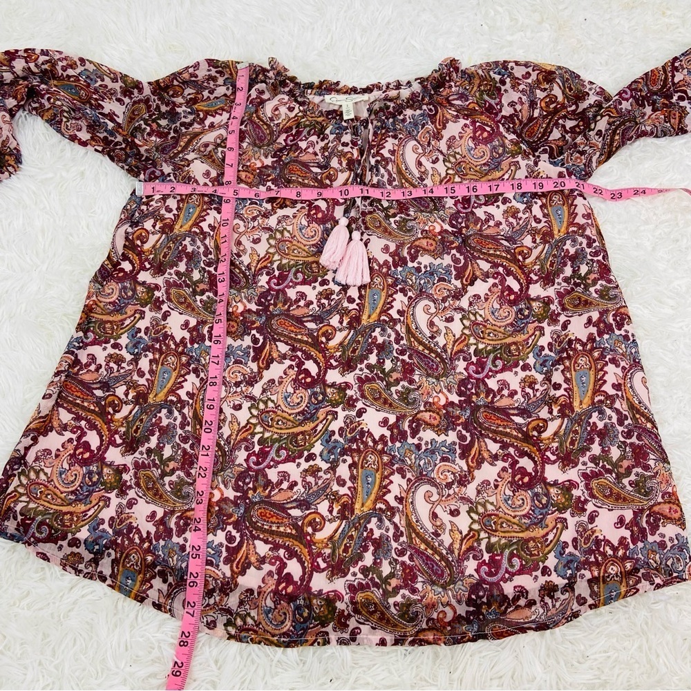 JESSICA SIMPSON MATERNITY pink tassel paisley peasant boho blouse size small - Picture 14 of 15
